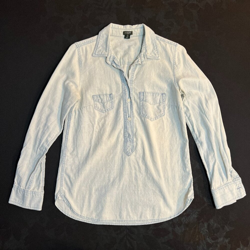 J Crew Shirt XS Blue Chambray Popover Button Denim